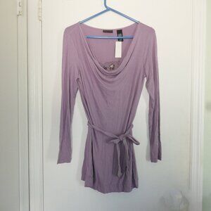 NWT Y2K New York & Company lavender cowl neck tunic with beaded lace inset sz S